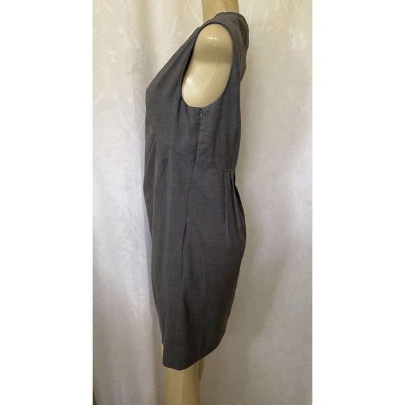 MOSCHINO CHEAP & CHIC Dress Shift Gray Wool Pleated Slip Pockets Sleevel… - Picture 2 of 7
